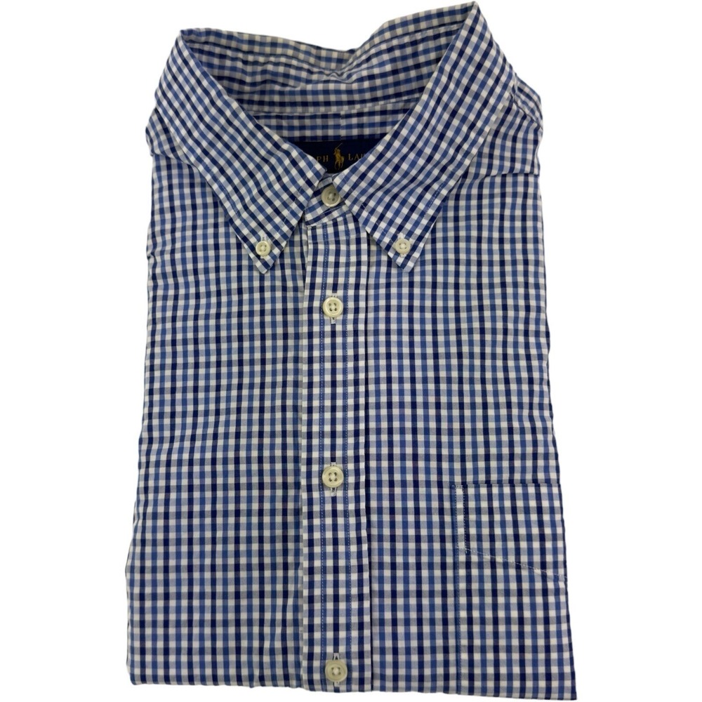 Ralph Lauren Blue & White Seersucker Cotton Short Sleeve Button Down Size‎ XL
